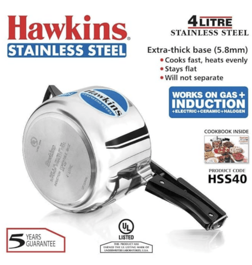 Hawkins 4 Litre Pressure Cooker, Stainless Steel Inner Lid Cooker, Induction Cooker, Silver (HSS40) - Image 3